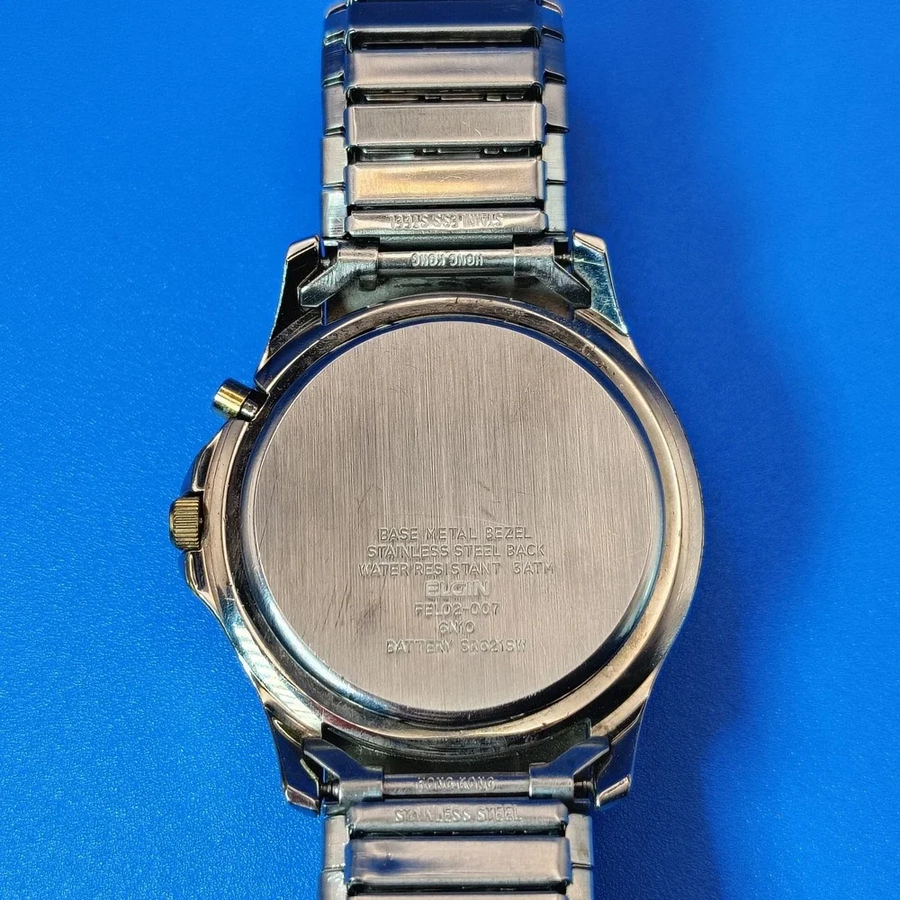 Vintage 1996 Elgin Glowatch Date Two Tone 32mm Mens Quartz Dress Watch Restored